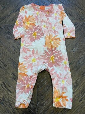 Burt's Bees Baby Floral Footie in Pink & Orange